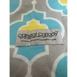 Baby Carseat Canopy Blue Yellow Geometric Minky Dot Infant Car Seat Cover EUC
